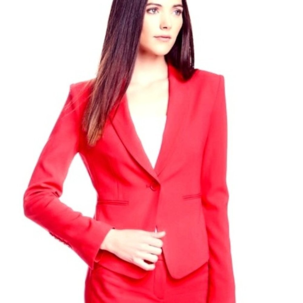 BCBG Red‎ Coat Button Up Cotton Blazer Jacket Large
